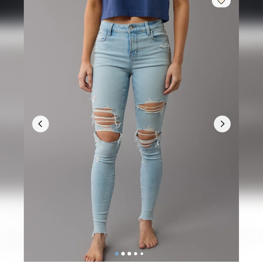 American Eagle Light Blue Distressed Highest Highrise Next Level Stretch Jegging